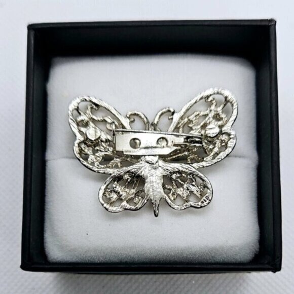 Silver Tone Amethyst Simulant Butterfly Brooch Pin - Picture 2 of 4